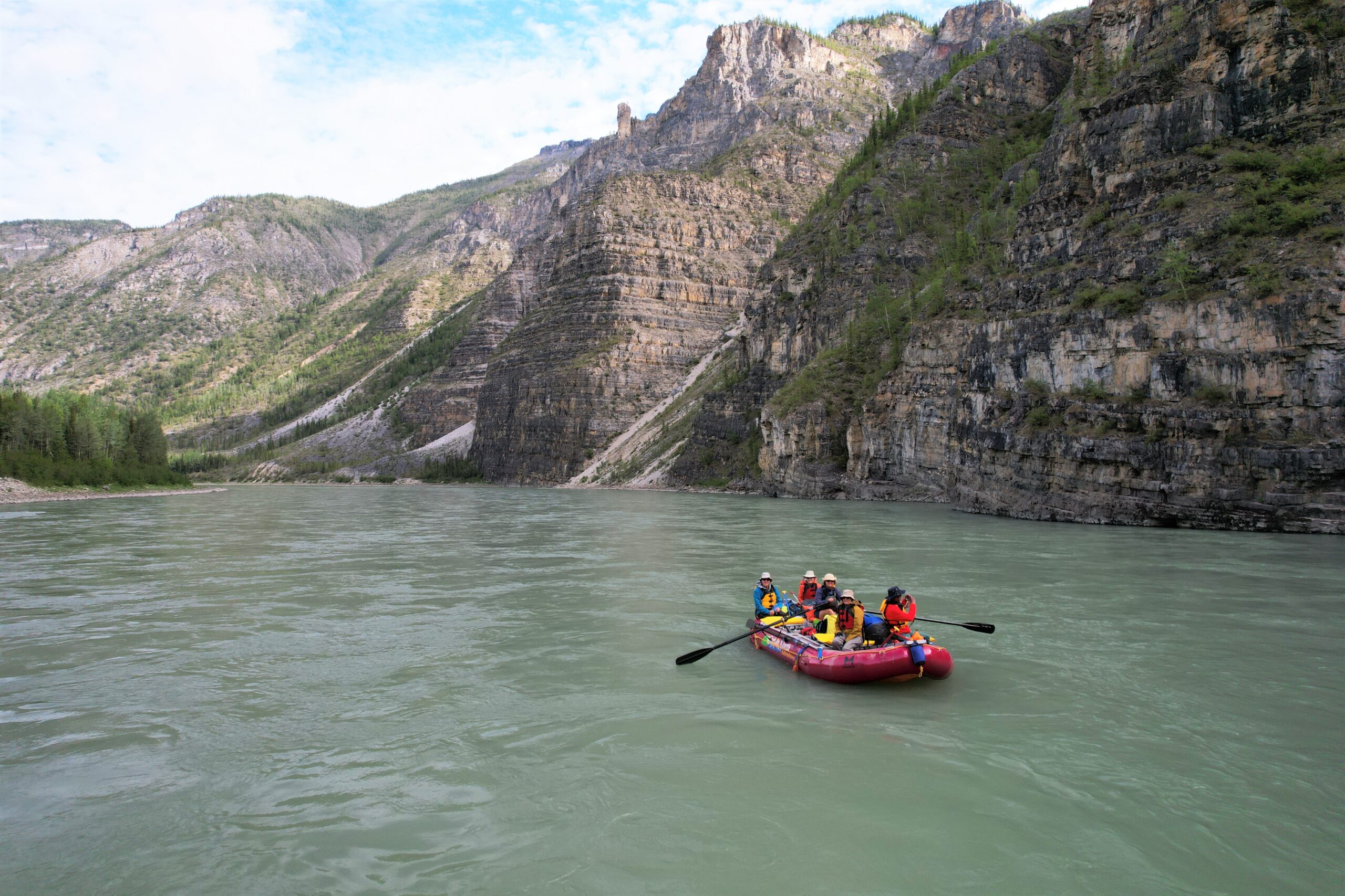 A raft floats through Third Canyon on the Nahanni River in Canada's Northwest Territories.