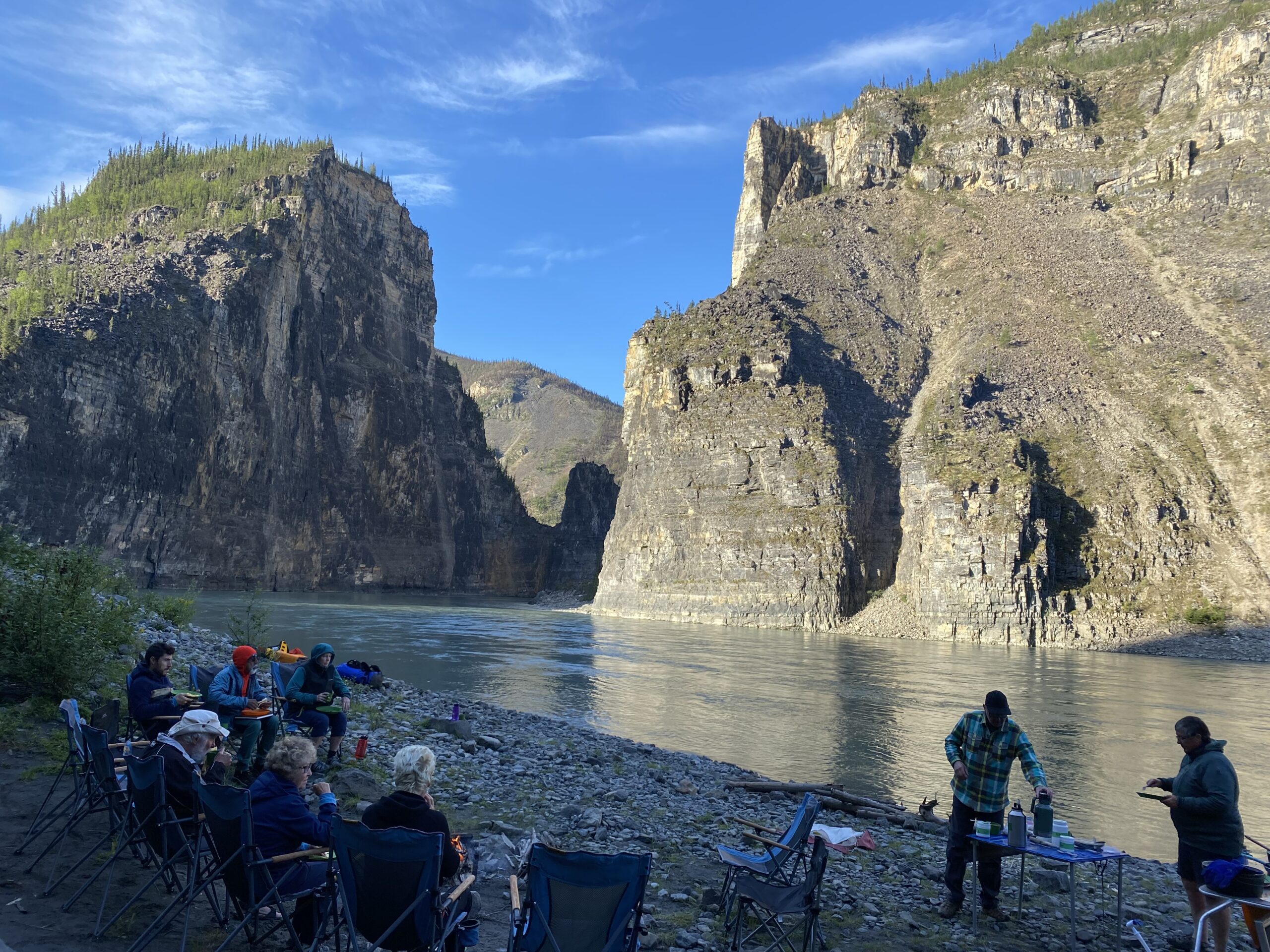 Sitting in Camp, Looking at the Gate, an imposing rock formation on the Nahanni River